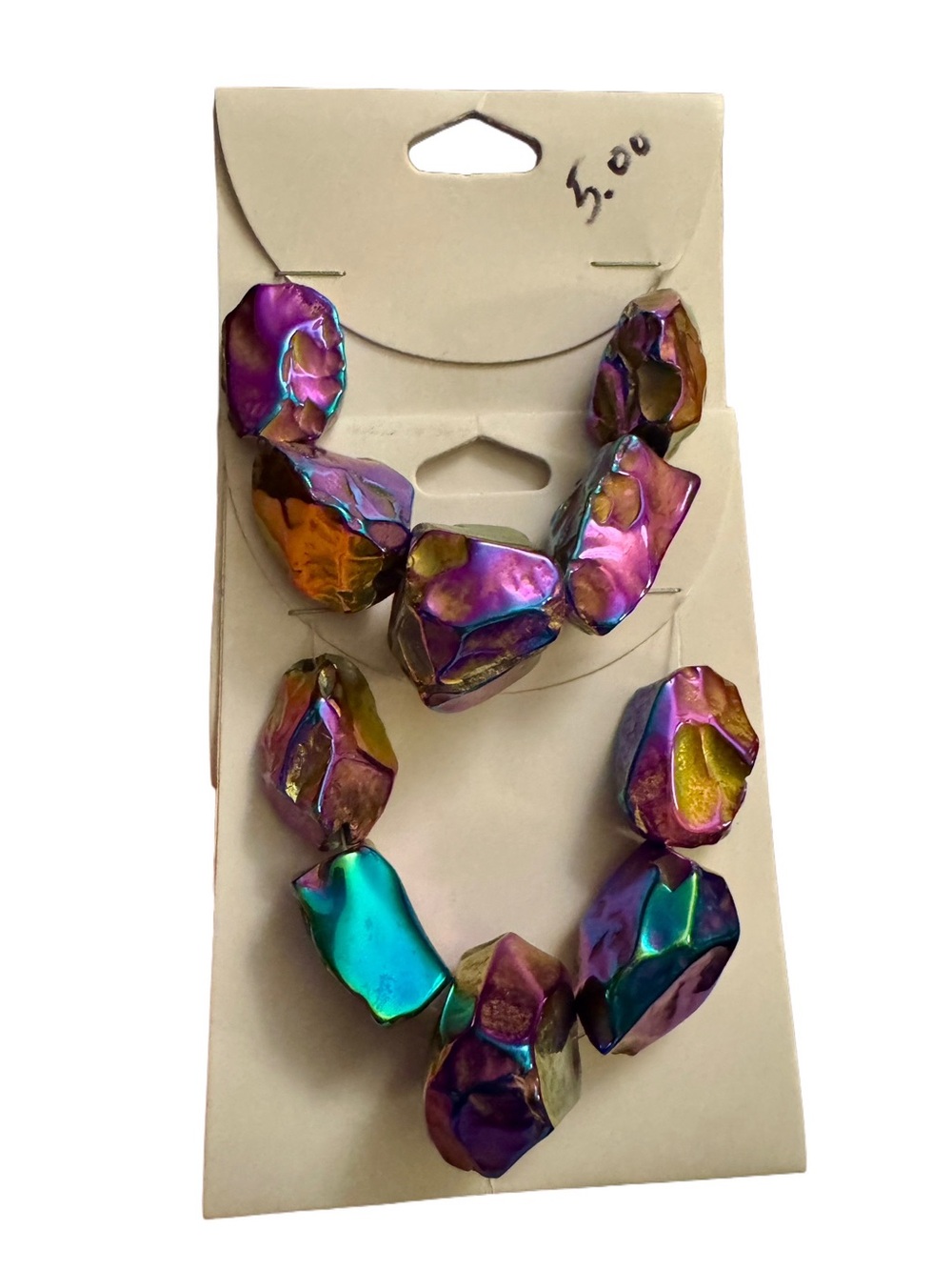 Rainbow Hematite Large Chunky Beads - 2 cards 10 beads total